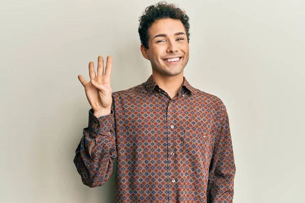 Handsome Hispanic Man Wearing Casual Clothes Showing Pointing Fingers Number — Stock Photo, Image