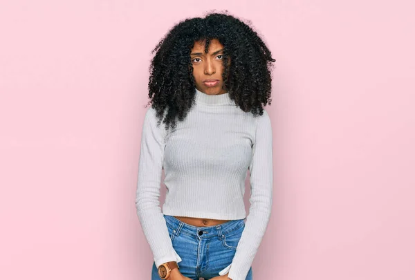 Jovem Afro Americana Vestindo Roupas Casuais Deprimida Preocupar Com Angústia — Fotografia de Stock