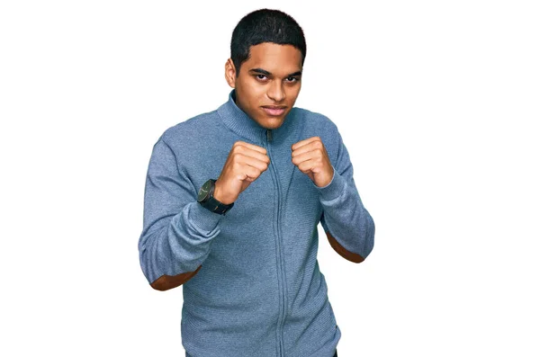 Young Handsome Hispanic Man Wearing Casual Sweatshirt Ready Fight Fist — Stock Photo, Image