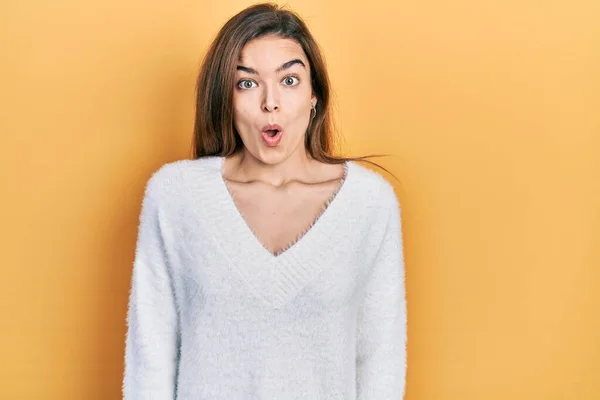 Young Caucasian Girl Wearing Casual Clothes Afraid Shocked Surprise Expression — Stock Photo, Image