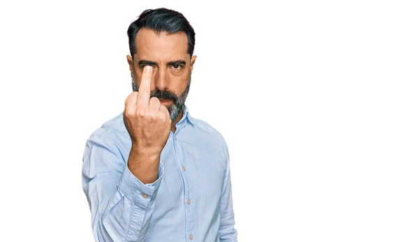 Middle Aged Man Beard Wearing Business Shirt Showing Middle Finger — Stok fotoğraf