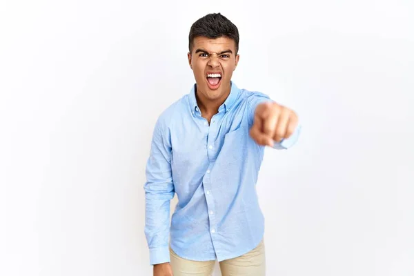 Young Hispanic Man Wearing Business Shirt Standing Isolated Background Pointing — Stock Photo, Image