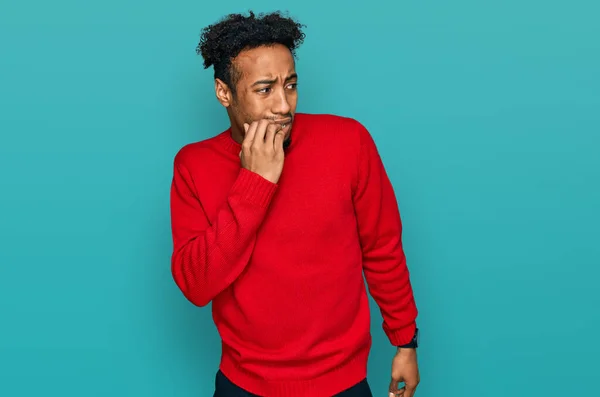 Young African American Man Beard Wearing Casual Winter Sweater Looking — Stock Photo, Image