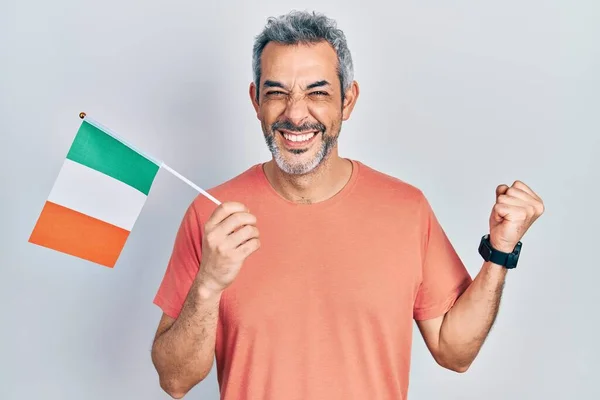 Bel Homme Âge Moyen Avec Les Cheveux Gris Tenant Drapeau — Photo