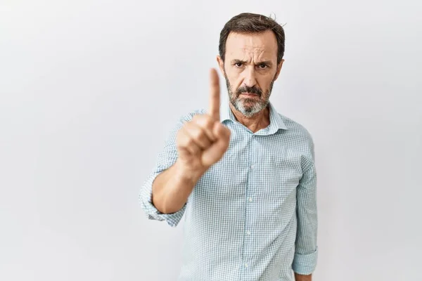 Homem Hispânico Meia Idade Com Barba Sobre Fundo Isolado Apontando — Fotografia de Stock