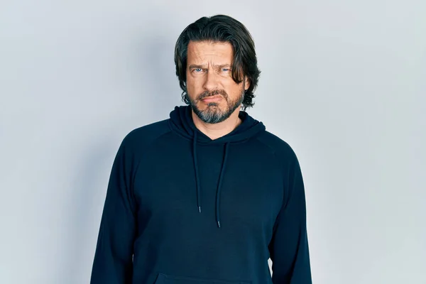 Middle Age Caucasian Man Wearing Casual Sweatshirt Skeptic Nervous Frowning — Stock Photo, Image