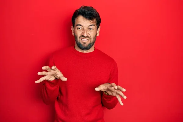 Handsome Man Beard Wearing Casual Red Sweater Disgusted Expression Displeased — Stock Photo, Image