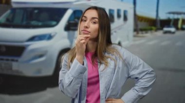 Sunny Caddesi 'nde kamp geçmişi olan bir kadın jest yapıyor..