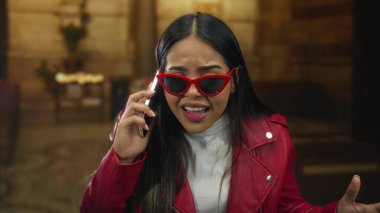 Kadın, kilise ortamında kızgın hissederken telefonunu tutuyordu. Ve genç Latin bir Latin olarak, çatık kaşlı bir sesle konuşuyordu..