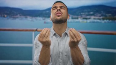 Çimdiklenmiş parmakları olan genç İspanyol bir adam sokakta el kaldırdı; belirsizlik..