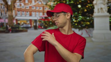 Kalabalık caddede kırmızı şapkalı genç adam çıplak omuzlarını fırçaladı..