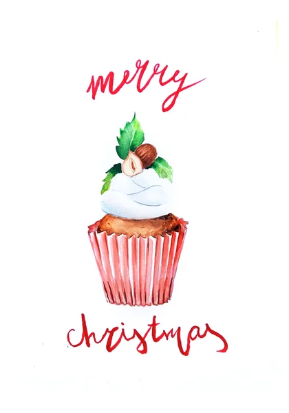 Christmas cake, watercolor — Stock Photo, Image