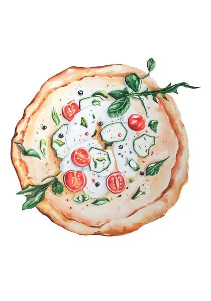 Acquerello pizza vegetariana — Foto Stock