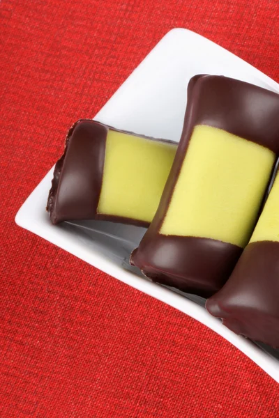 Swedish marzipan and chocolate rolls — Stock Photo, Image