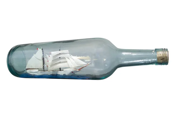 Modell Eines Segelschiffs Einer Flasche Isoliert Auf Weiß — Stockfoto