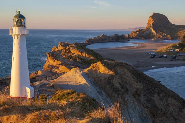 Castlepoint Leuchtturm Sonnenaufgangspanorama Neuseeland — Stockfoto