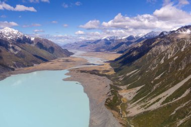  Tasman Gölü 'nün havadan görünüşü, Cook Dağı Ulusal Parkı, Yeni Zelanda
