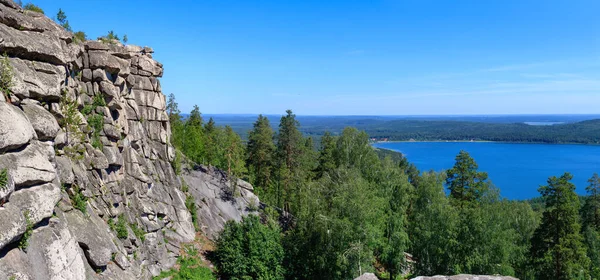 Lago Pitoresco Vista Arakul Topo Montanha Montanhas Urais Rússia — Fotografia de Stock