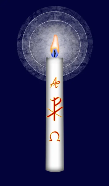 ΠΑΣΧΑΛΙΝΗ ΛΑΜΠΑΔΑ με μονόγραμμα και το άλφα και το ωμέγα σύμβολο Χριστός — Φωτογραφία Αρχείου