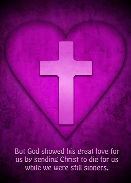Crucea în interiorul unei inimi violet — Fotografie, imagine de stoc