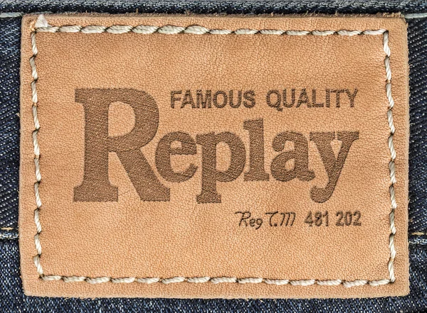 Close up of the Replays leather label — Stock Photo, Image