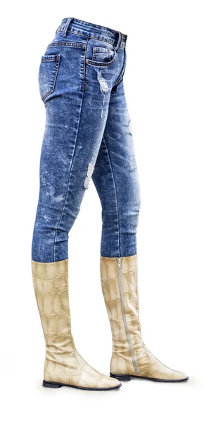 Legs in jeans and boots — Stock Photo, Image