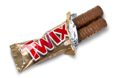Closeup unwrapped Twix şeker çikolata bar
