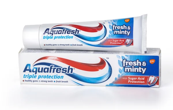 Aquafresh Pasta do zębów z kwasu ochrona cukru. — Zdjęcie stockowe