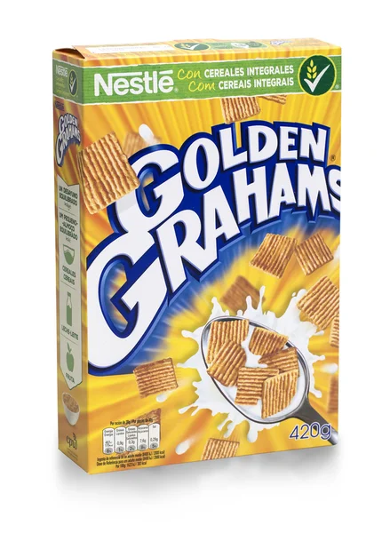 Коробка пшеничных хлопьев "Золотой Грам" на белом — стоковое фото