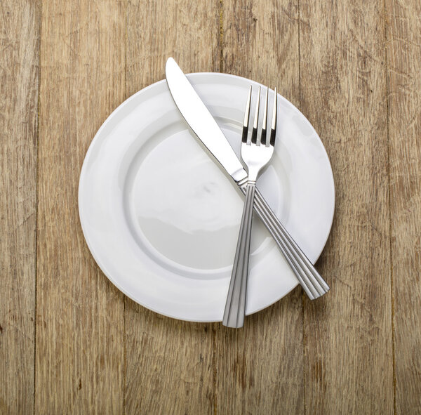 Empty plate  on wooden background