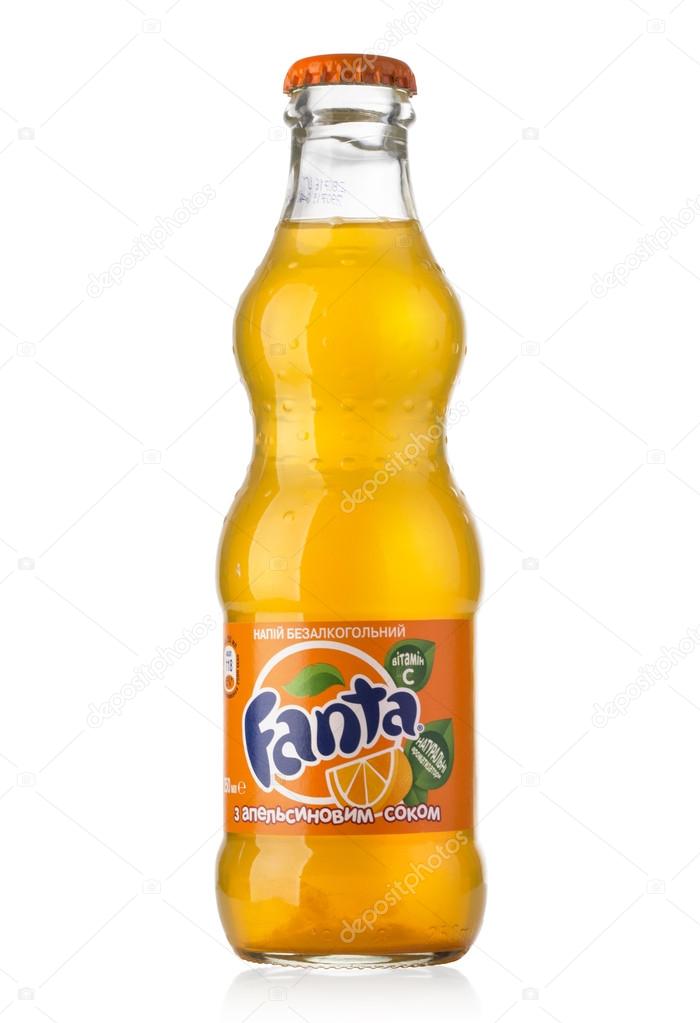 Chisinau, Moldova - August 26, 2016: Glass Bottle of Fanta Orange. Fanta is a global brand of fruit flavored carbonated soft drinks created by The Coca-Cola Company.