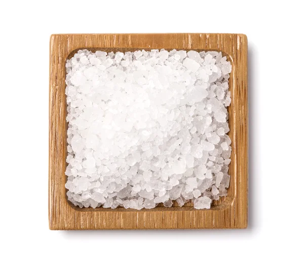 Sea salt in wooden bow — Stock Photo, Image