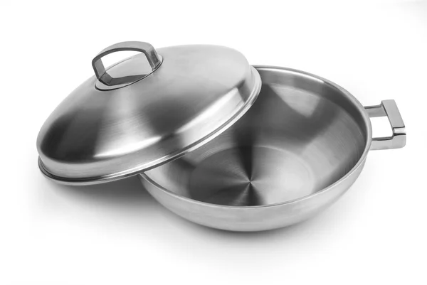 Open stainless steel cooking pot — Stock Photo, Image