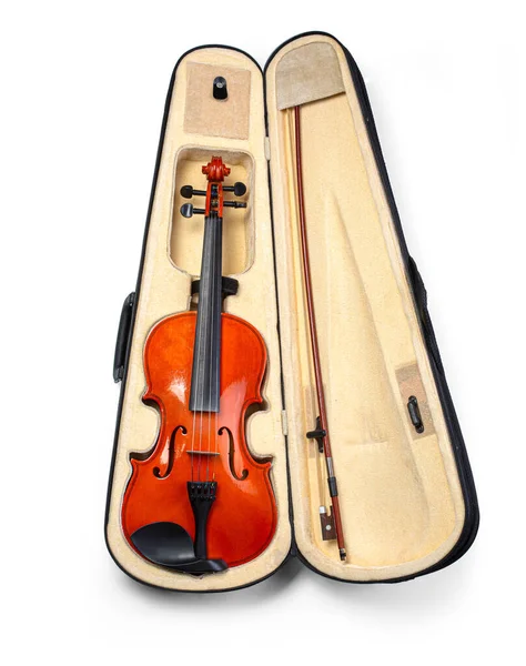 Violino Sua Caixa Isolado Branco Com Caminho Recorte — Fotografia de Stock