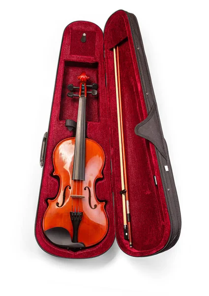 Violin Its Case Isolated White Clipping Path — Stock Photo, Image