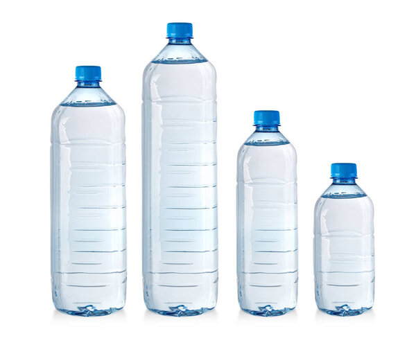 set of water plastic bottles isolated  on white