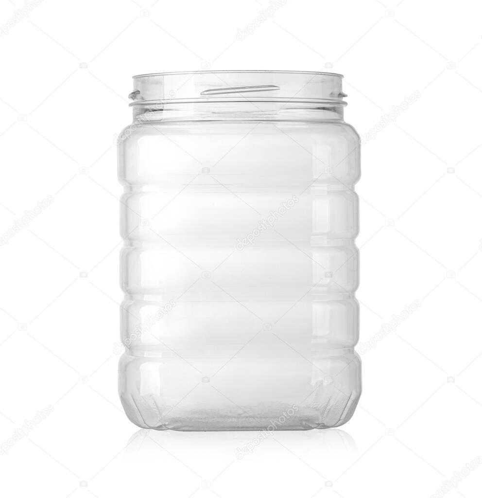 Empty plastic jar isolated on white with clipping path