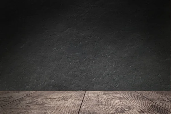 Old Wooden Table Top Dark Wall Background — Stock Photo, Image