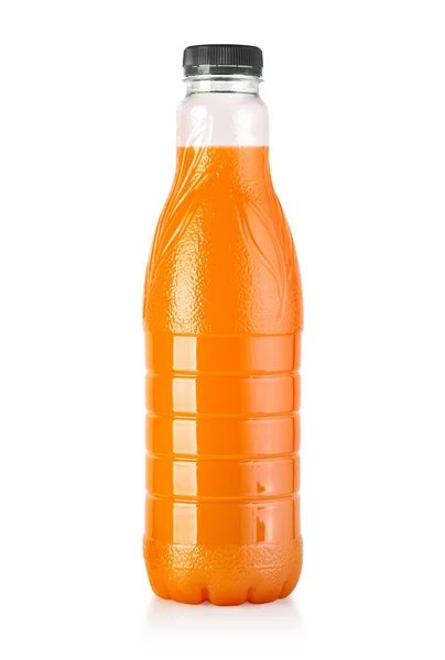 Plastikowa Butelka Soku Pomarańczowego Izolowana Białym Ścieżką Wycinania — Zdjęcie stockowe