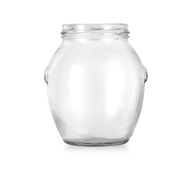 Yiyecek ve konserve yiyecek için boş cam kavanozu aç. Kırpma yolu ile beyaz arkaplanda izole