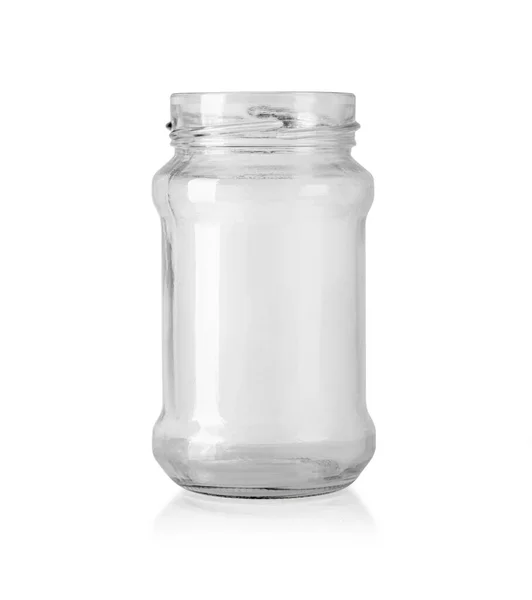 Open Lege Glazen Pot Voor Voedsel Conserven Geïsoleerd Witte Achtergrond — Stockfoto