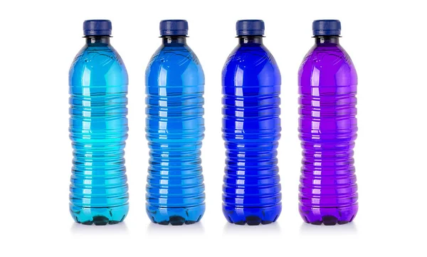 Botellas Plástico Agua Aisladas Blanco Con Camino Recorte —  Fotos de Stock