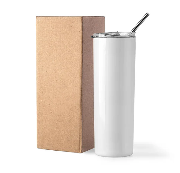 Tomma Rostfritt Stål Tumbler Med Lock Och Papper Låda För — Stockfoto