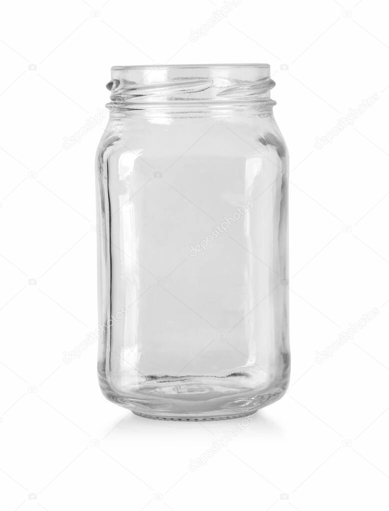 Open empty glass jar for food and canned food with clipping path