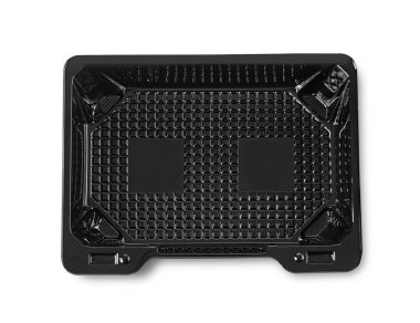 Kırpma yolu olan plastik kap beyaza izole edilmiş. Üst görünüm