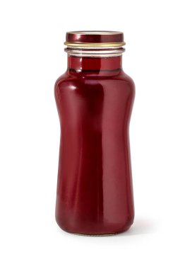 Kesme yolu ile beyaz arkaplanda izole edilmiş bir şişe meyve suyu