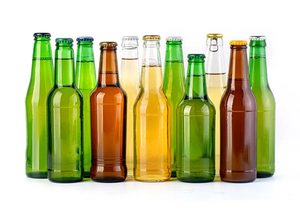 Pivní Láhve Izolované Bílém Pozadí — Stock fotografie