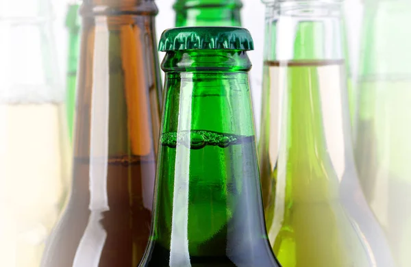 Beer Bottles Close Green Yellow Brown Beer Bottles — Stock Photo, Image