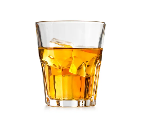 Ein Glas Schottischer Whisky Mit Eis Auf Weißem Hintergrund Mit — Stockfoto