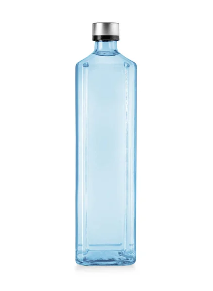 Botella Agua Vidrio Azul Aislado Blanco Con Camino Recorte —  Fotos de Stock